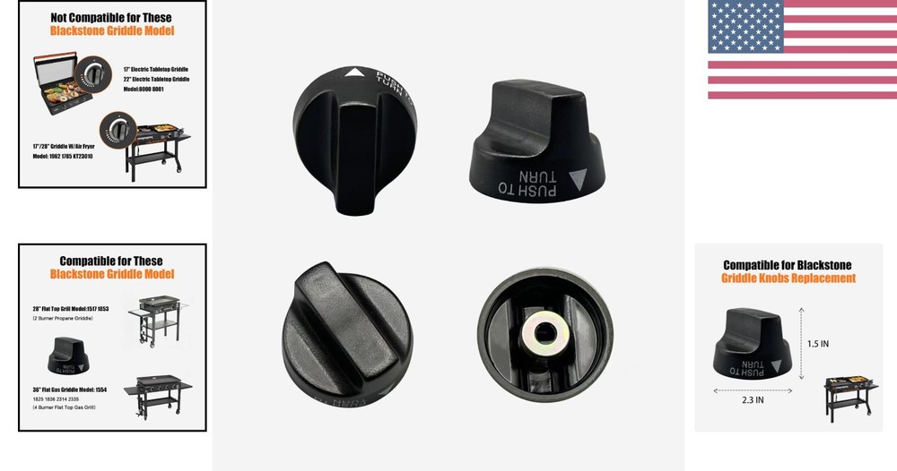 Durable Replacement Burner Knobs for Blackstone 28" & 36" Griddles, Black Finish