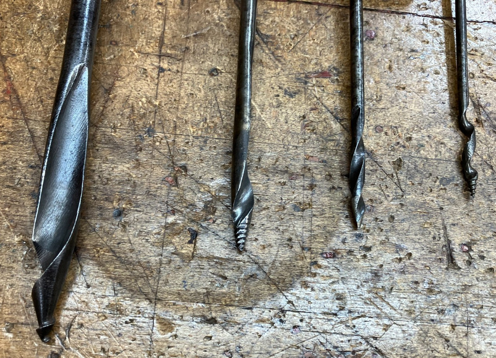 4 Vintage T Handle Gimlet Hand Drills Different Sizes