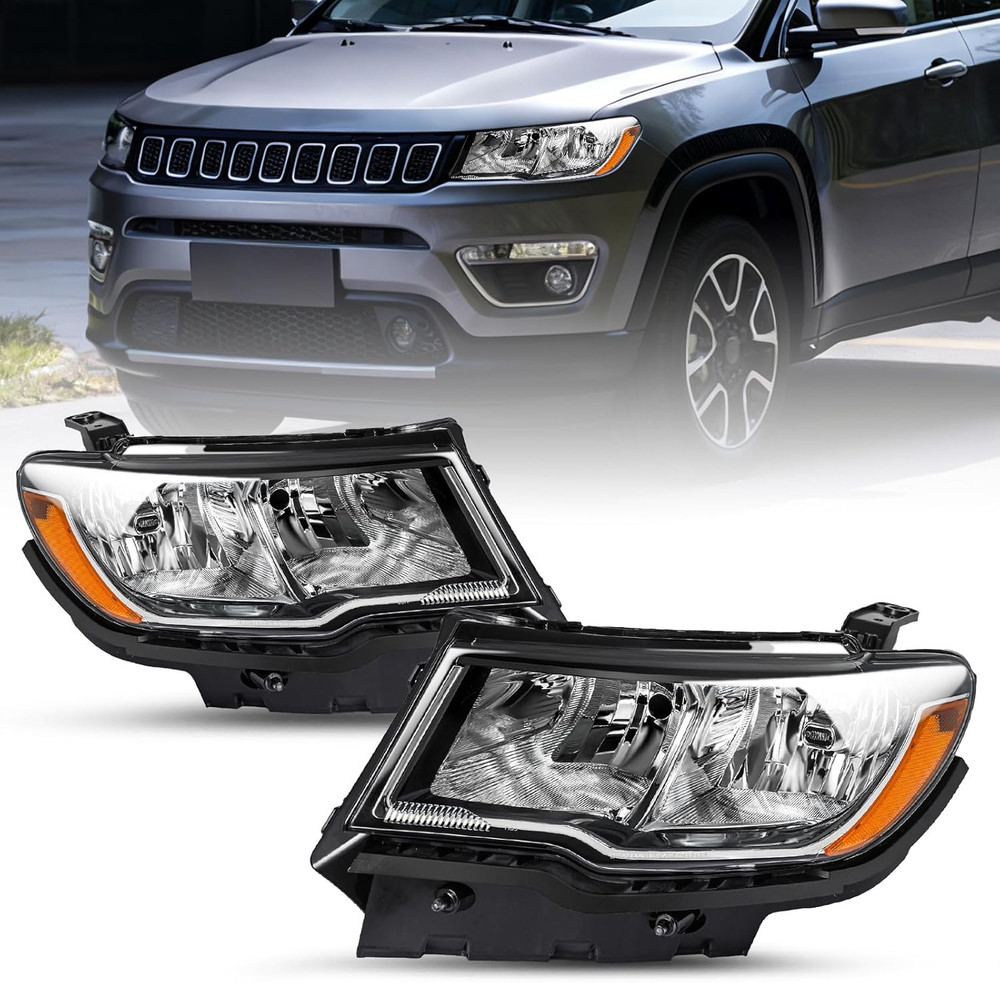 Halogen Headlight Assembly Replacement for 2017 2018 2019 2020 2021 Jeep Compass