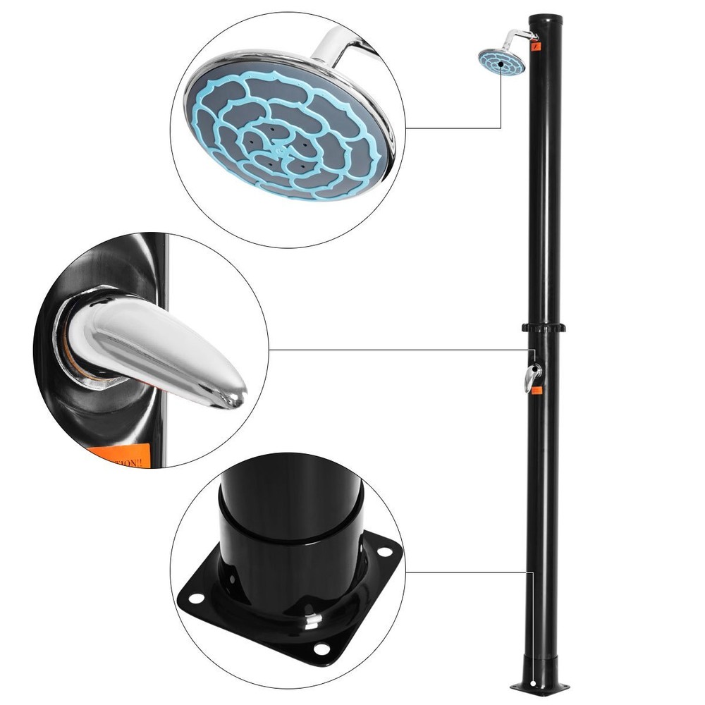 7.2Ft 2-Section Solar Heated Shower with Base Outdoor Backyard Poolside Beach