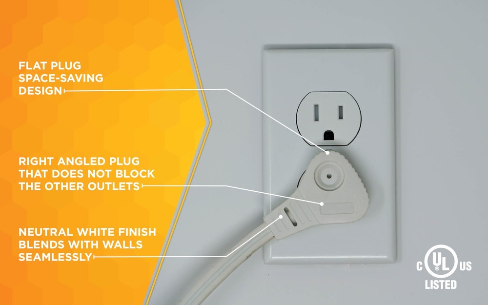 Woods Slimline 2232 Angled Flat Plug Extension Cord, Space Saving Flat Design,