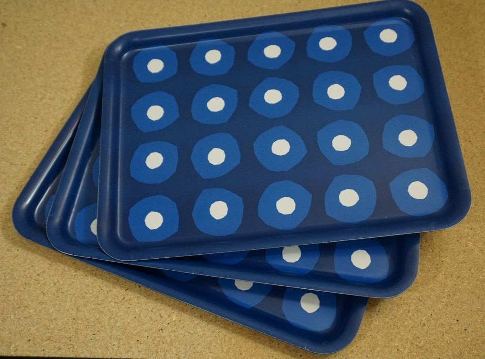 3x Ikea PILLERSTARR Tray 15x11" Blue/White Dotted Dot Pattern