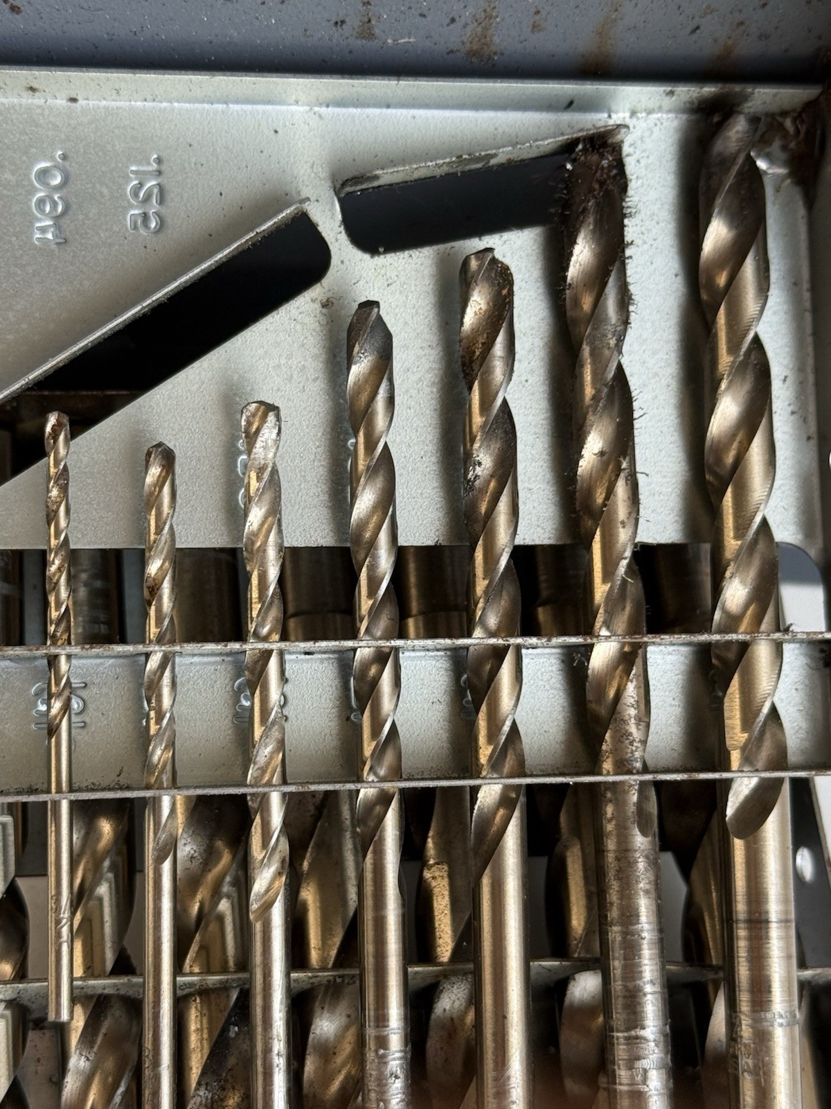 Vintage Drill Bit Holder HUOT 1/16 To 1/2 By 1/32 with assorted bits / used