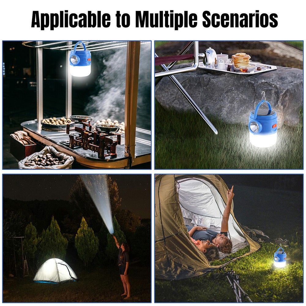 Solar Camping Lantern Flashlight Lamp Portable Rechargeable LED USB Powered A+++