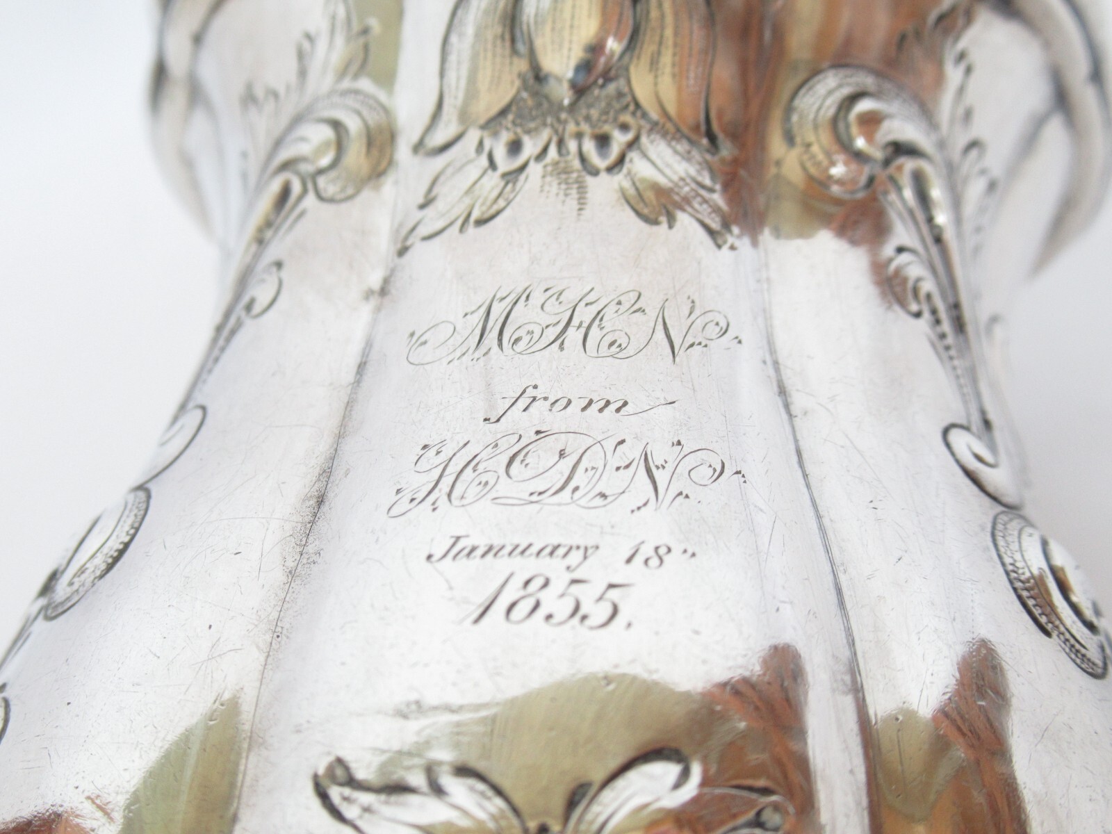 Antique Seymour Hoyt, New York American Repousse Coin Silver Beaker Cup 1855