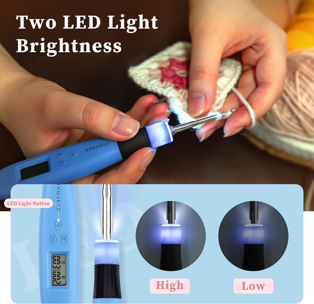 Travel-Friendly Crochet Hooks with LED Lights and Easy Counting Functionality