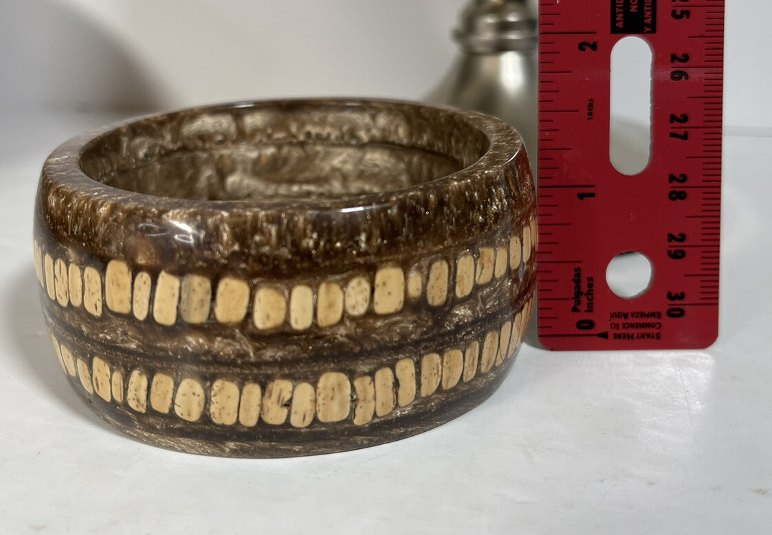 Wood or Cork in Resin Metal Flake Cuff Bracelet Pre-Owned