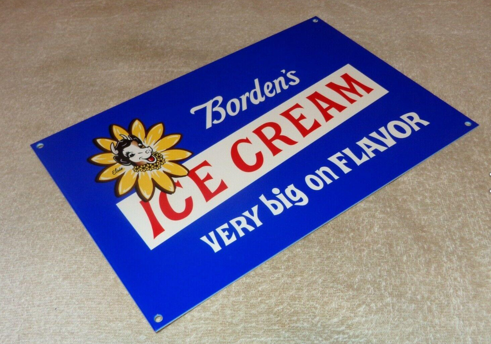 VINTAGE BORDEN'S ICE CREAM ELSIE THE COW 12" METAL BORDENS DAIRY 🥛 GAS OIL SIGN
