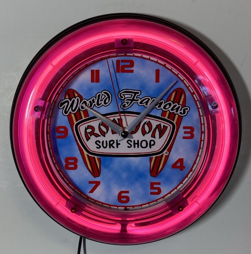 Ron Jon Surf Shop logo neon wall clock