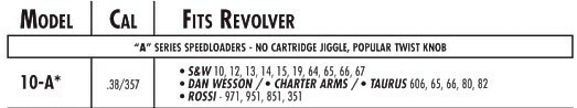HKS Speedloader 10-A for 6 shot 38/357 S&W, Dan Wesson, Taurus, Rossi - NEW