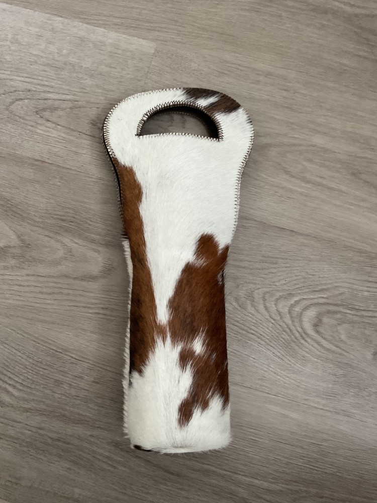 Cowhide wine caddy bottle holder with grip new