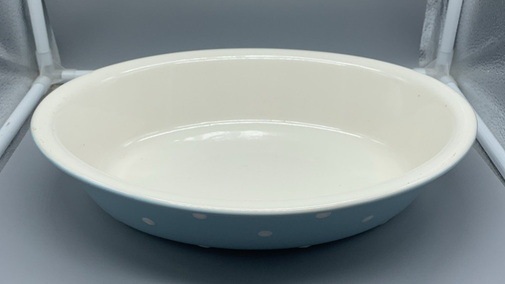 Spode Baking Days 12" Oval Baker Blue With White Polka Dots