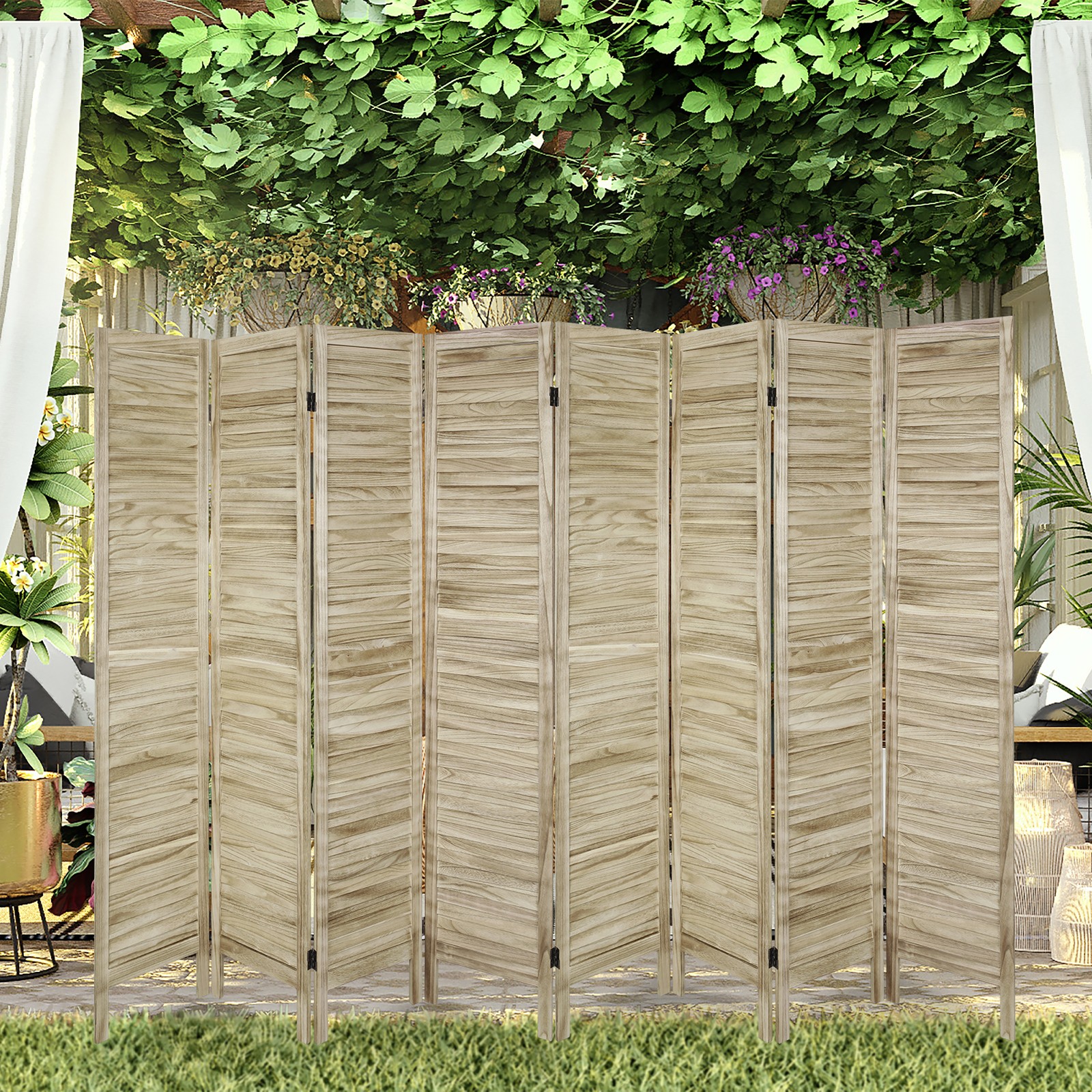 8 Panel Wood Room Dividers Louvered Freestanding Screens Folding Privacy Wall