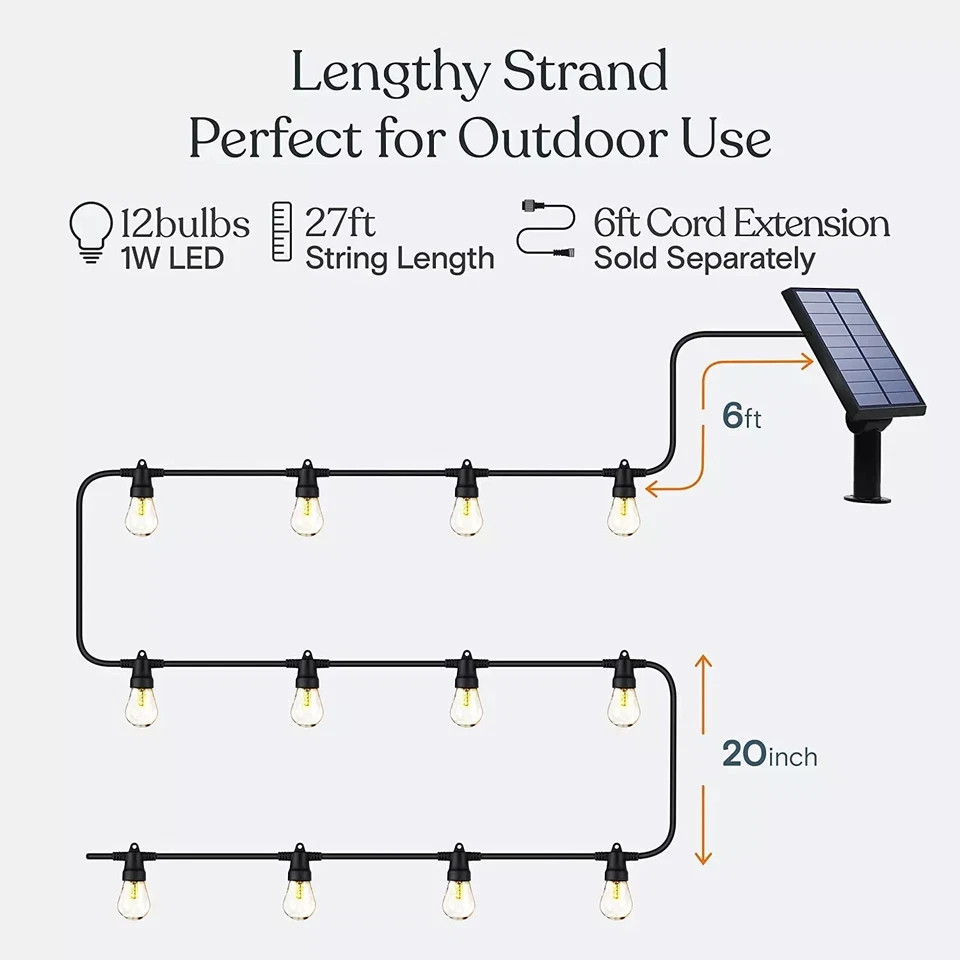 Brightech Ambience Pro Solar Powered Outdoor String Lights, 27 Ft Edison Bulb