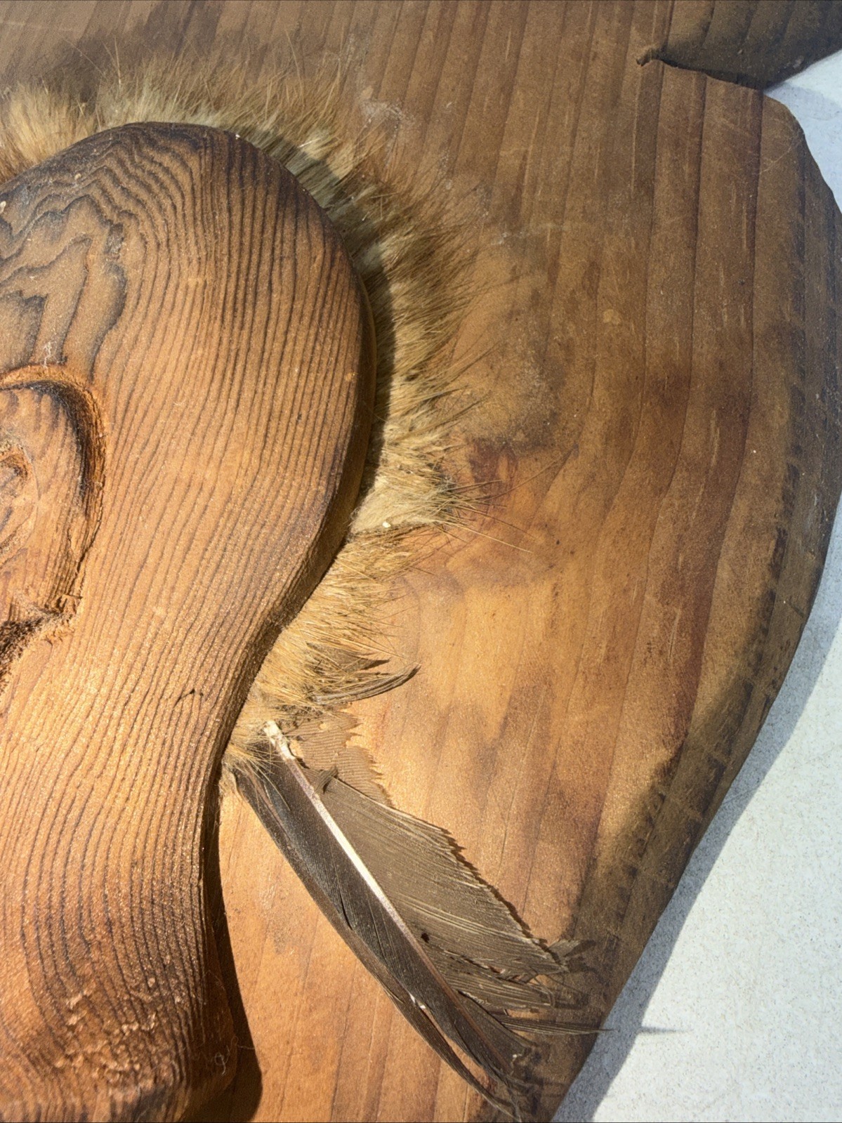 Authentic Canadian Indian Wood Carving With Beaver Pelt Mohawk Hand Carved