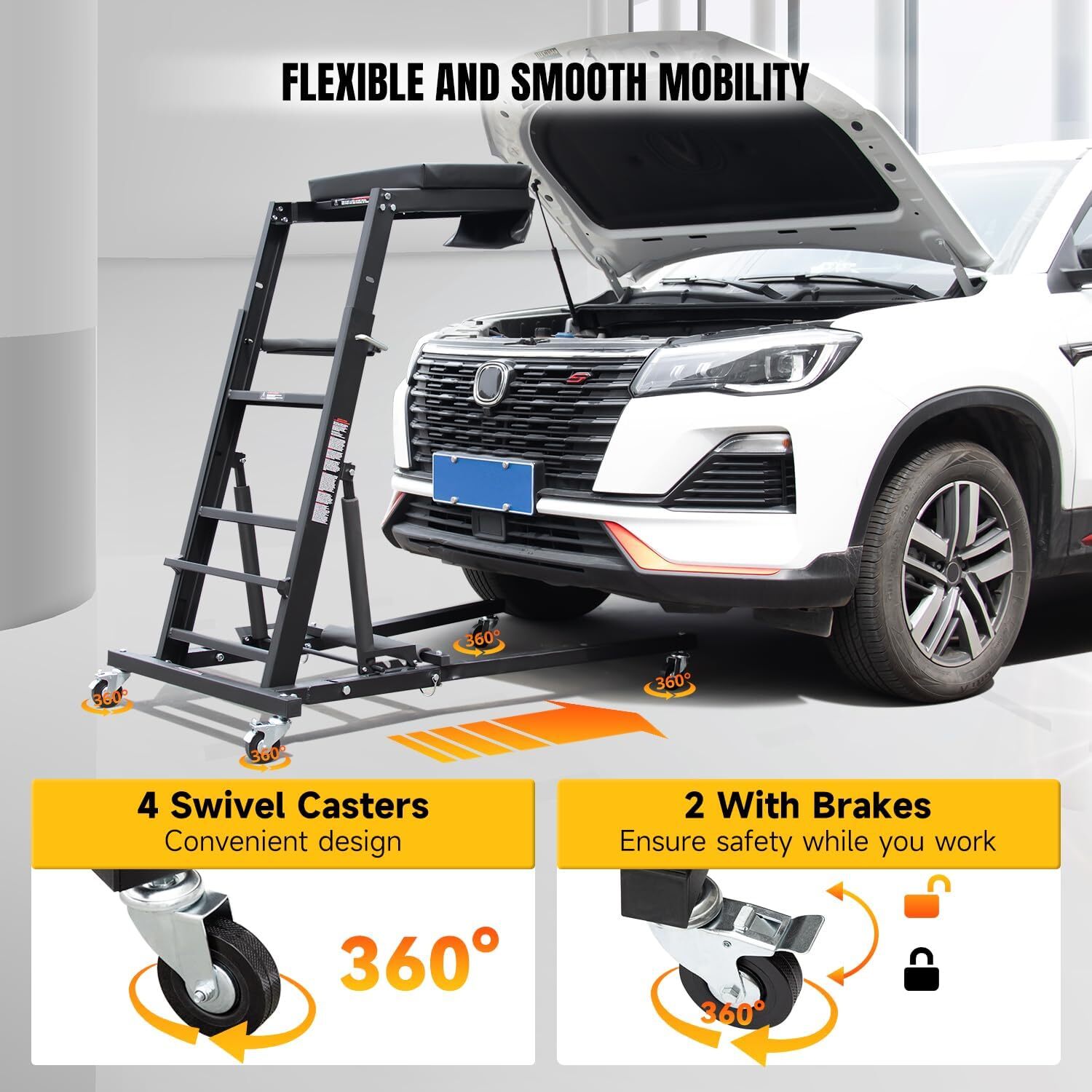 Automotive Topside Creeper Adjustable Engine Creeper Height 47" to 65", 440 LBS