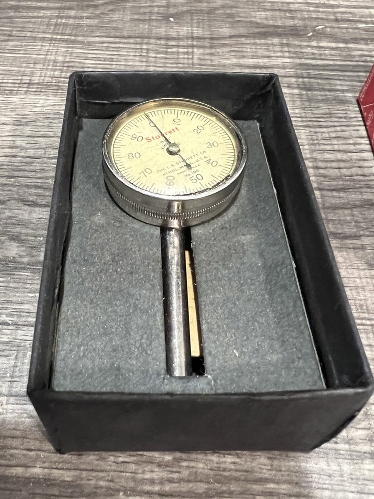Starrett No. 196B Dial Indicator with extra tips and Original Box
