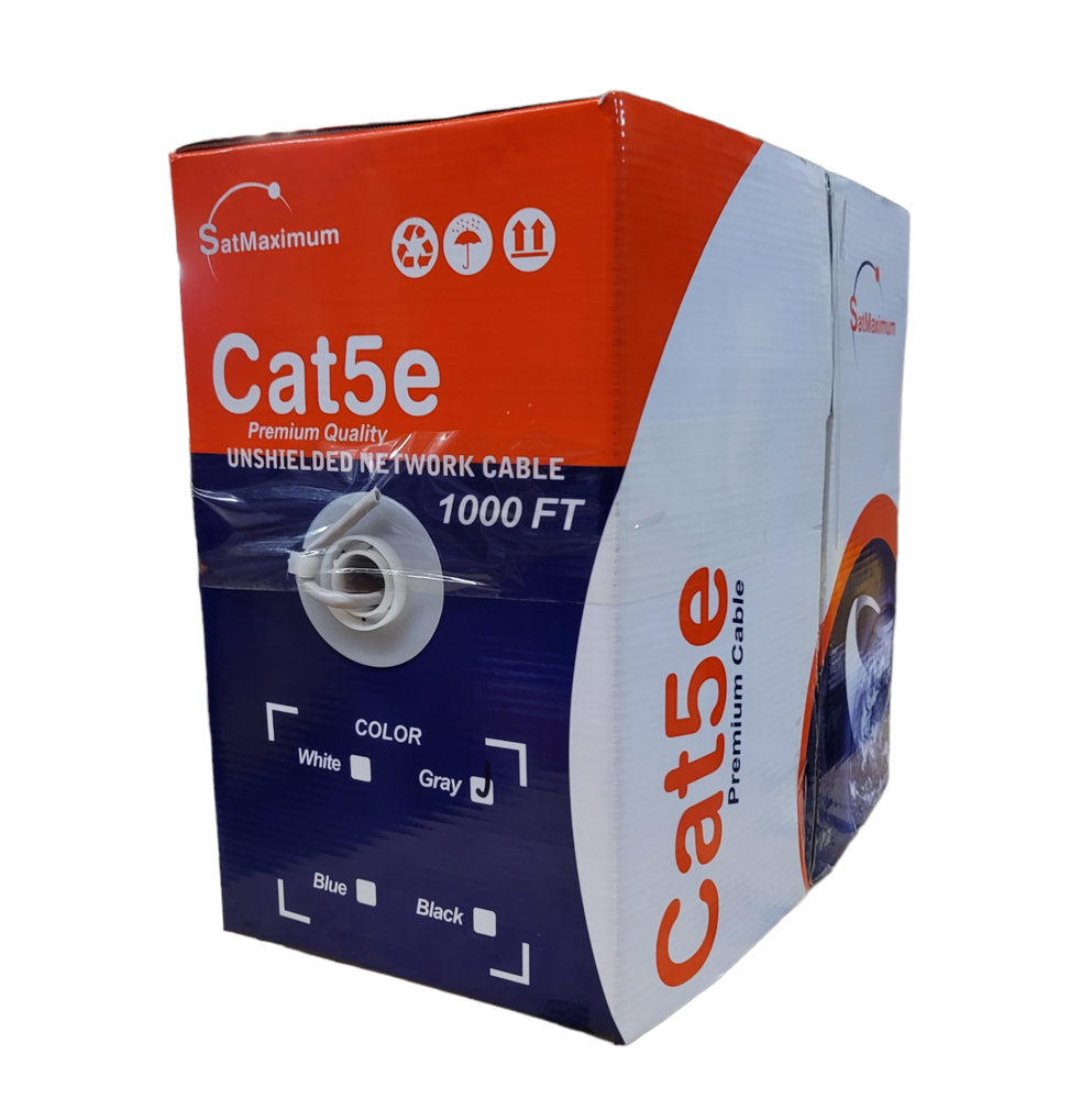 Cat5e 1000FT Gray UTP Ethernet Cable 24AWG Network LAN Solid Bulk Wire Pull Box