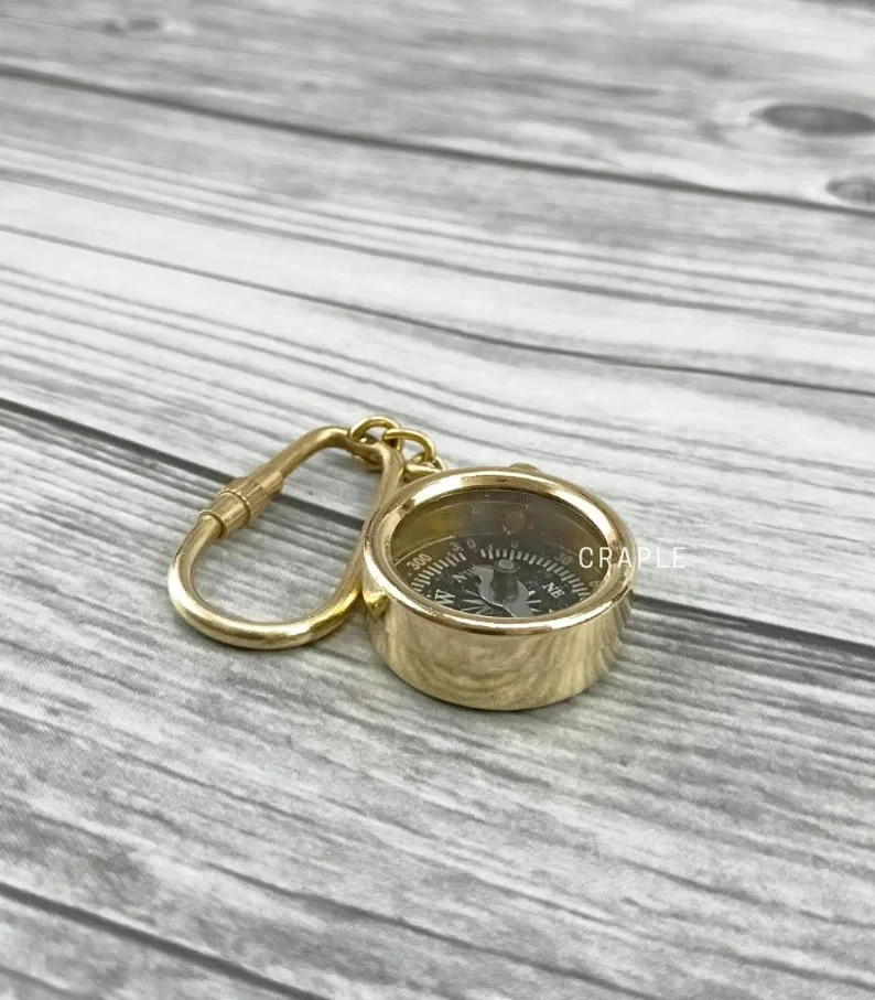 Miniature Working Brass Compass Keychain Handmade Navigation Small Portable Outd