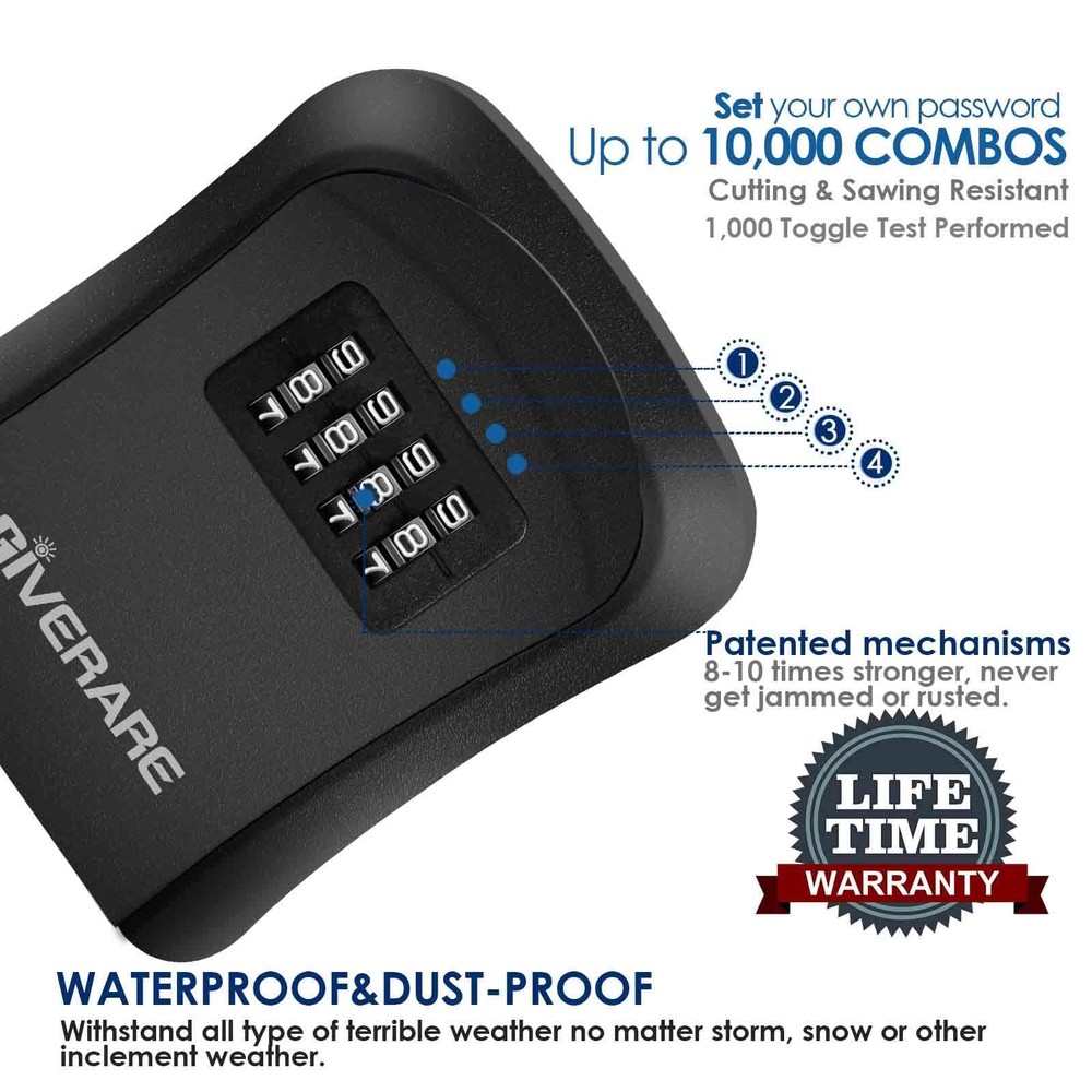2 Pack Key Lock Box Combination, 4Digit Lockbox Wall Mount, Waterproof Outdoo...