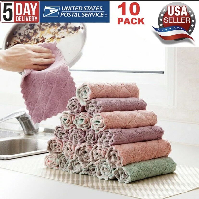 10Pcs Kitchen Towels Super Absorbent Microfiber Multicolors-Multipurpose
