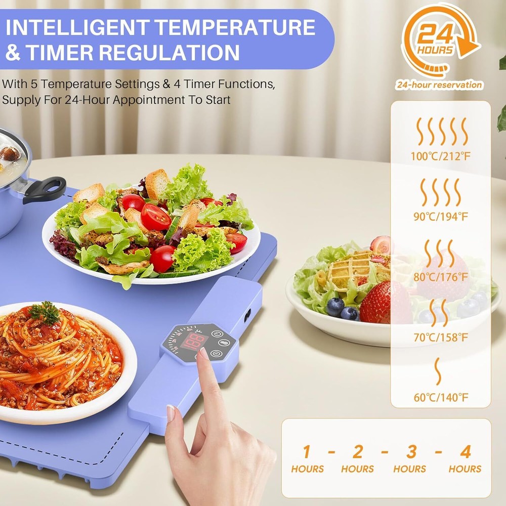 Foldable Food Warming Mat Rollable Buffet Electric Warming Tray Adjustable Temp.