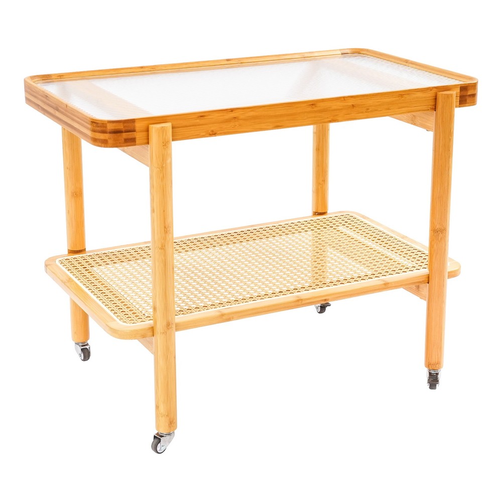 Bamboo Table Portable Sofa Side Table Coffee Table With Wheels Modern Storage