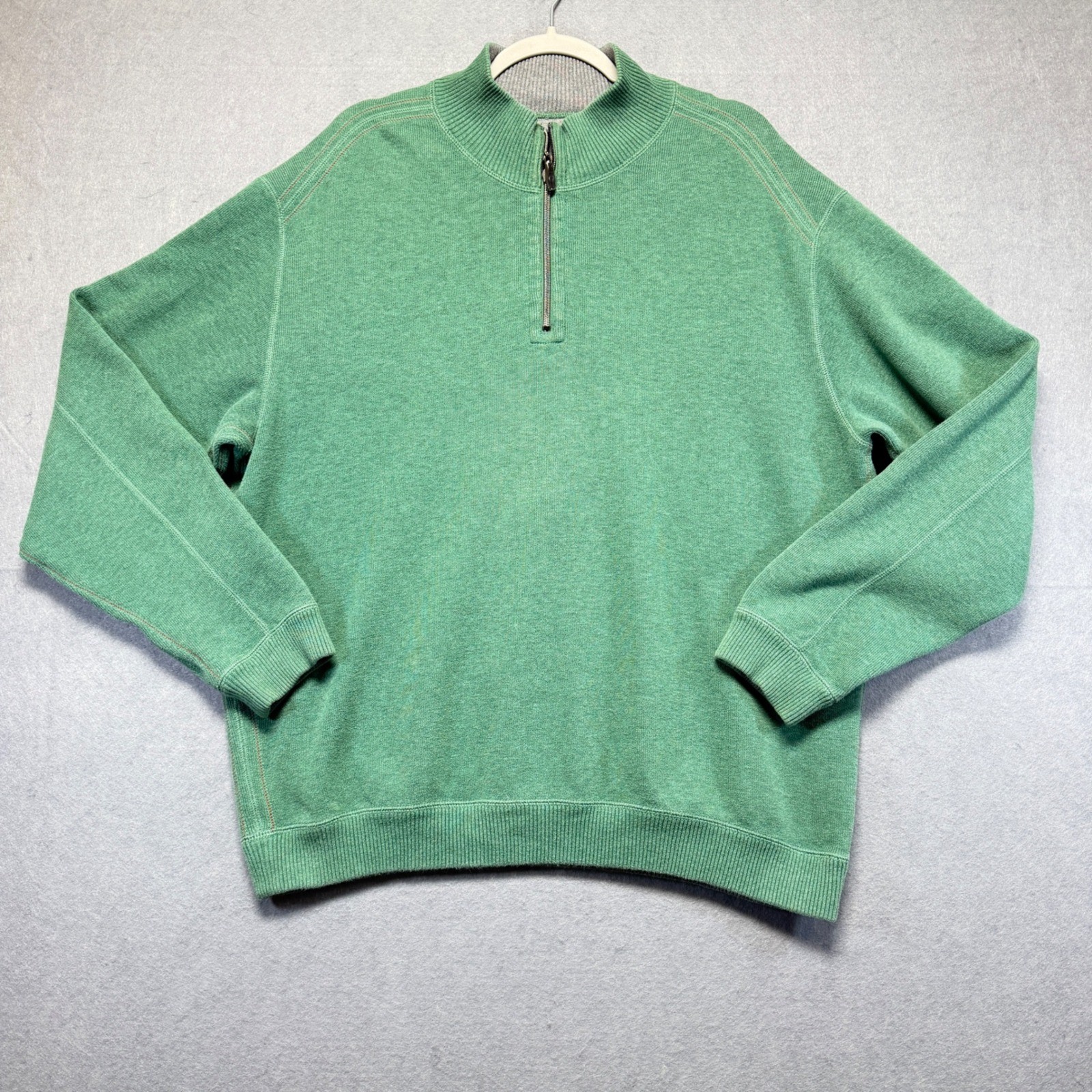Tommy Bahama Mens Quarter Zip Pullover Sweater Heather Green Mock Neck XL