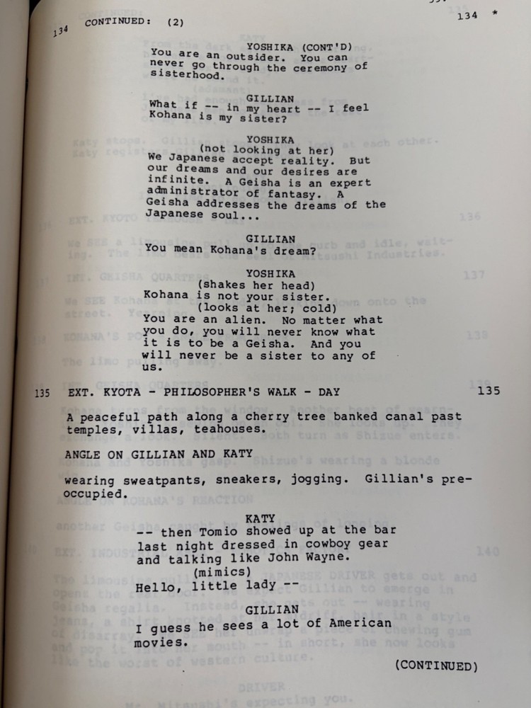 AMERICAN GEISHA MOVIE SCRIPT ORIGINAL REV. SHOOTING SCRIPT DATED JULY 9, 1985
