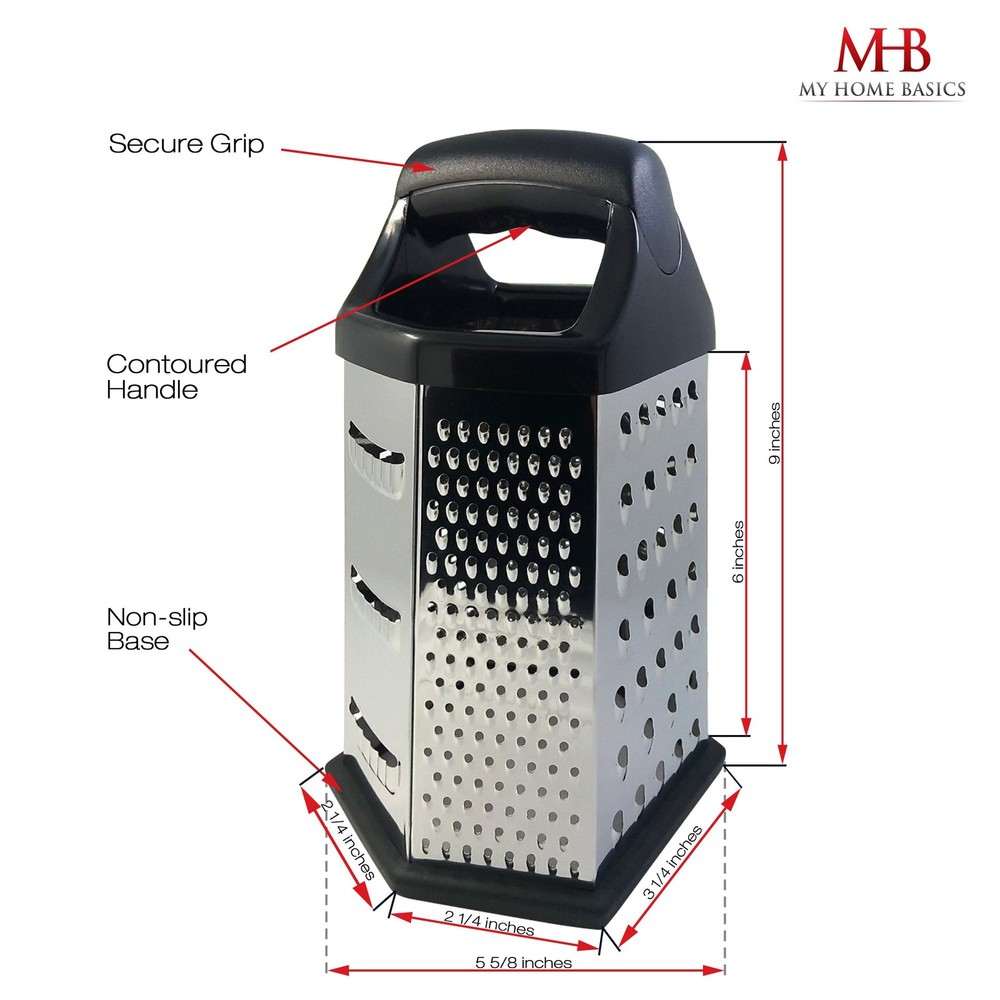 Box Graters for Kitchen, 6 Sided, Multi-purpose Cheese and Veggie Cutter, Sta...