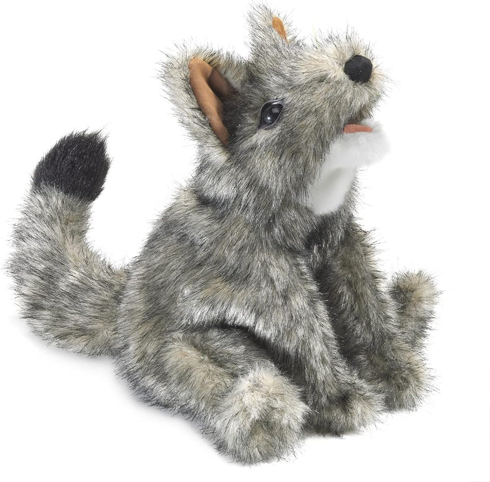 Small Coyote Hand Puppet, Gray; White; Black