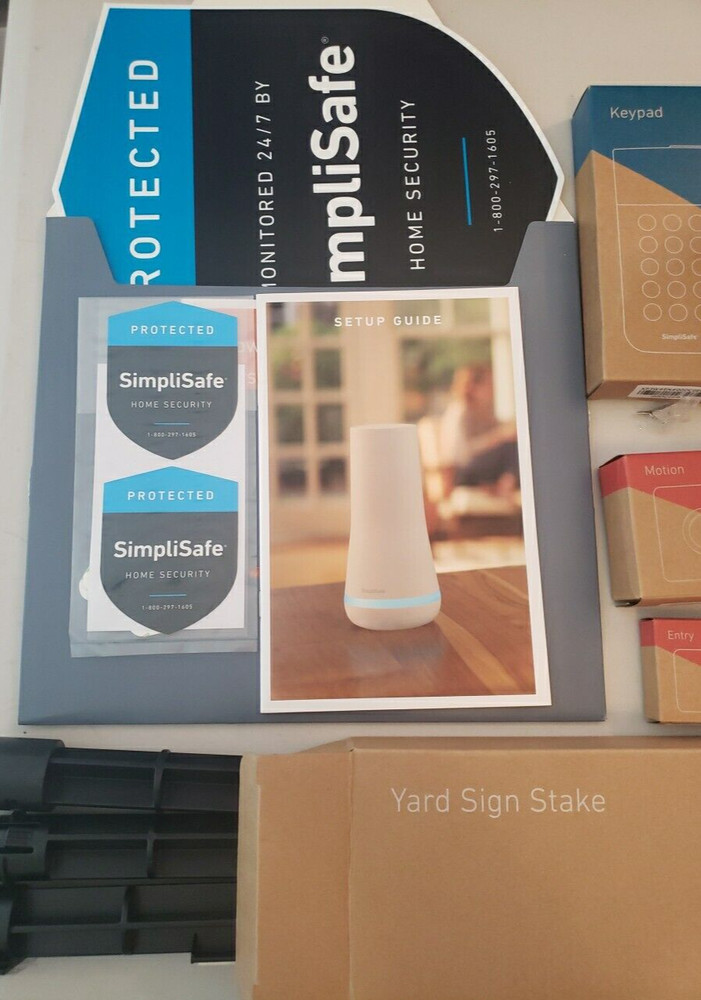 SIMPLI SAFE HOME INDOOR SECURITY SYSTEM. 4 piece system with manual