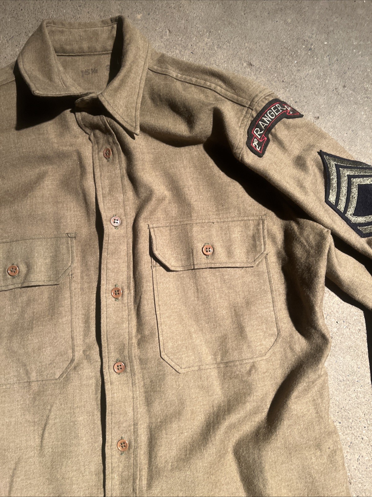 WW2 US Army 2nd Ranger Battalion Wool Enlisted Shirt OD 15 1/2 X 34 (FF251