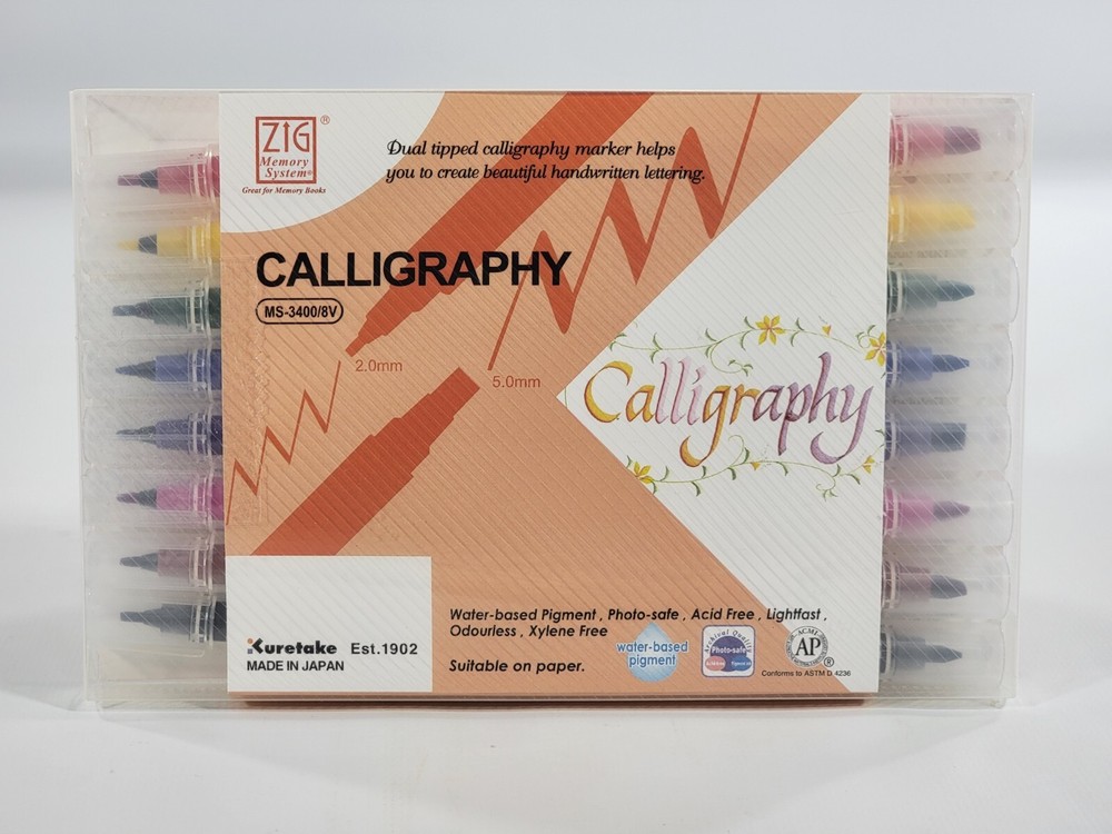 Kuretake Zig MS34008V Memory System Calligraphy Markers Multicolor 8-Pack