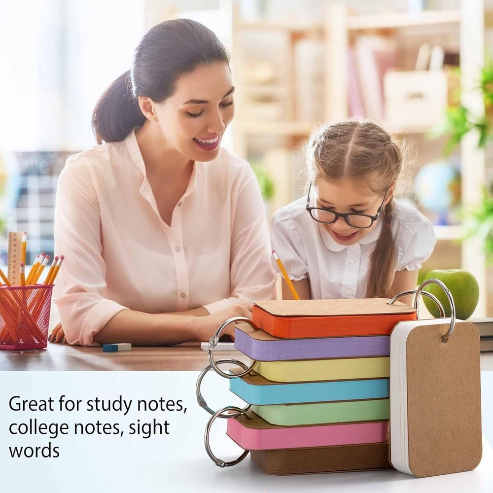 Primbeeks 8 Pack Multicolor Index Cards with Binding Rings, 320,