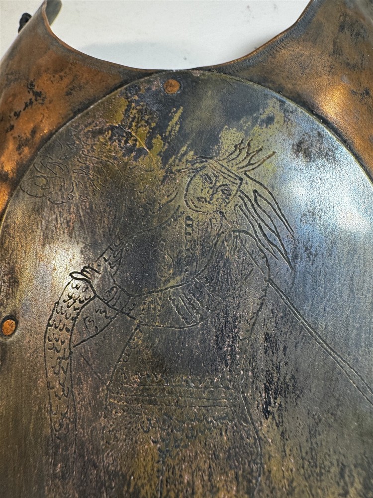 Hand Hammered Copper Gorget Plaque Native Warrior Engraved Studio Metalwork