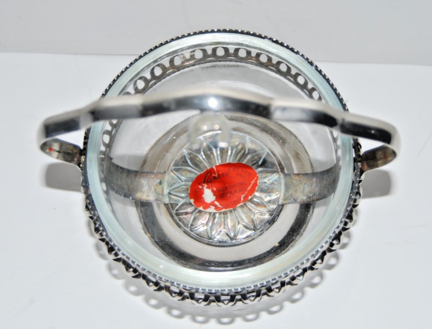 Vintage Leonard Inc. Glass & Silver-plate Serving Condiment Basket w/ Insert