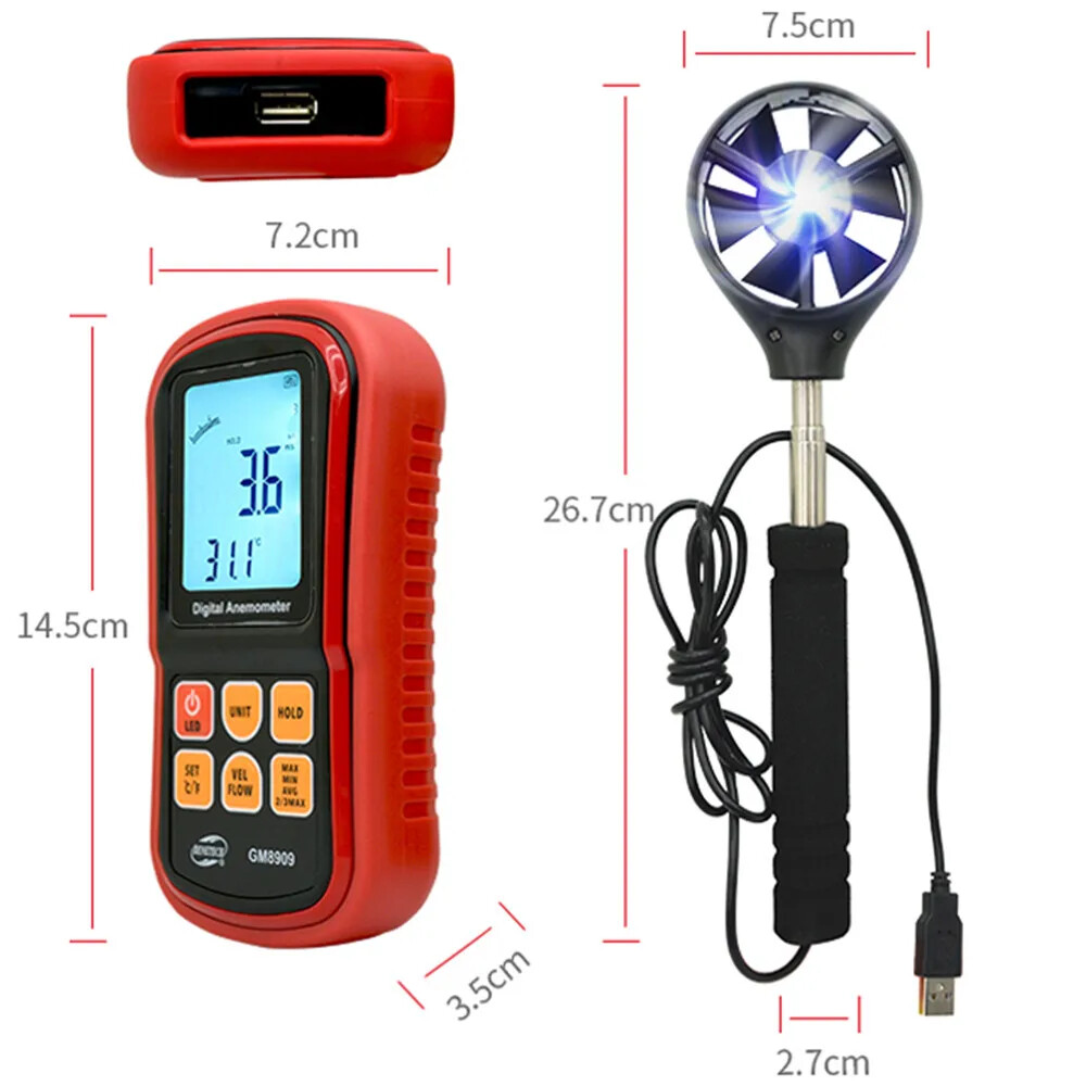 GM8909 Multifunctional Digital Anemometer Thermometer Windmeter Wind Measuring