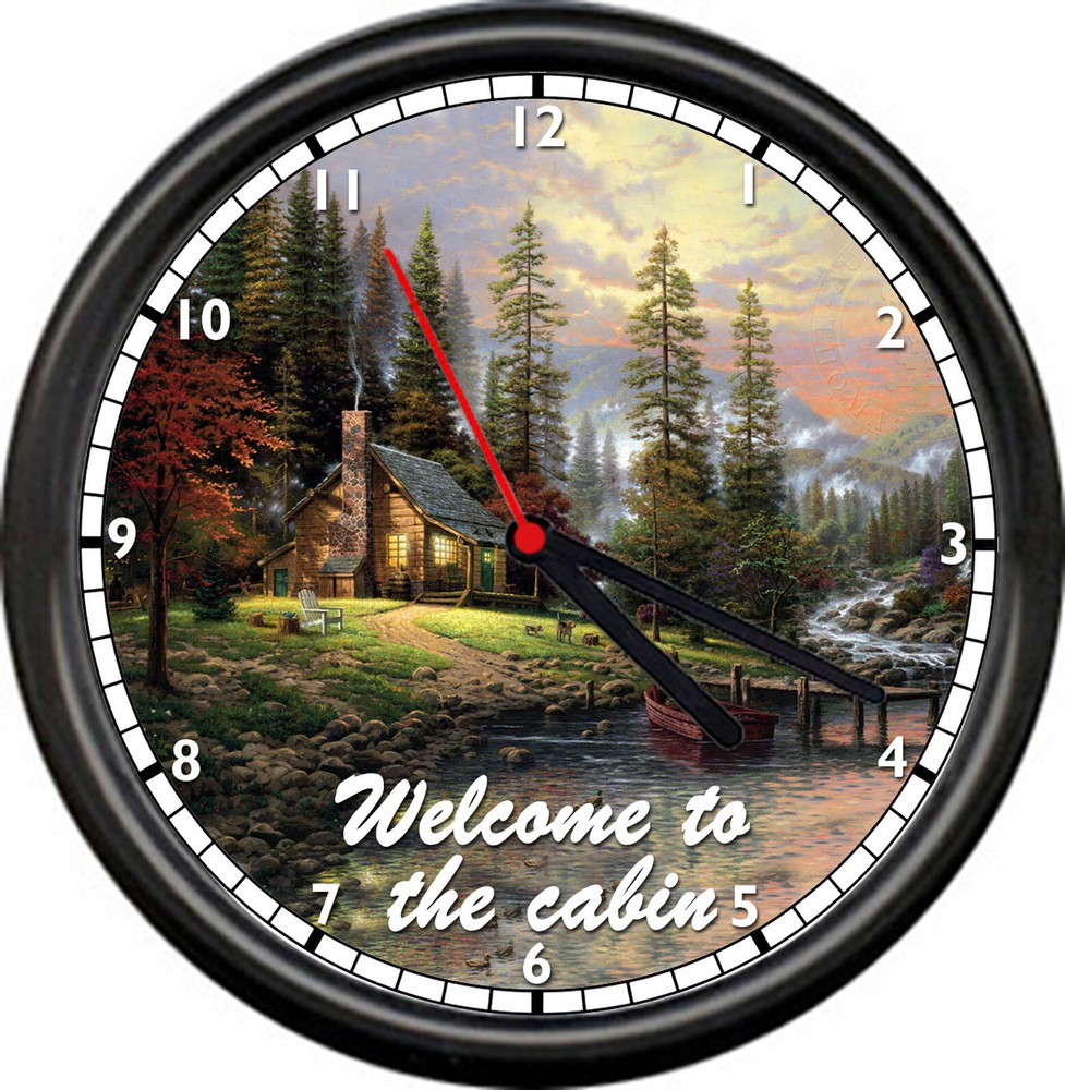 Cabin In The Woods River Personalized Your Name Script Relax Peaceful Wall Clock