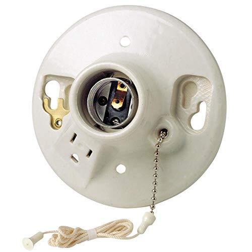 Leviton 09726-00C White Porcelain Incandescent Medium Base Pull Chain Socket