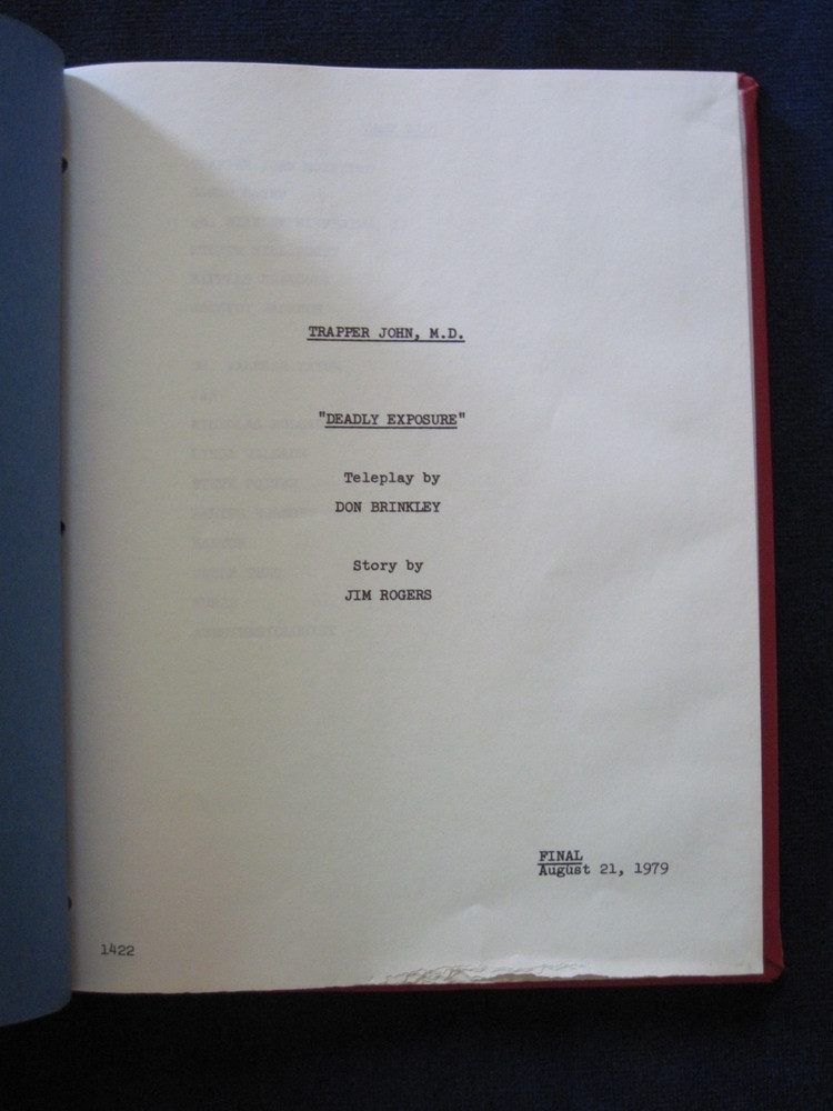 ORIGINAL TV SCRIPT 'DEADLY EXPOSURE' TRAPPER JOHN, MD - 'RIPPLES' COPY