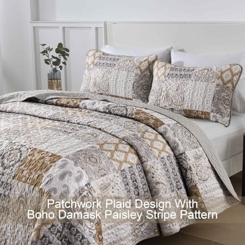 Boho Quilt Set Size Patchwork Plaid Bedspread Bedding Sets Paisley Queen Blue