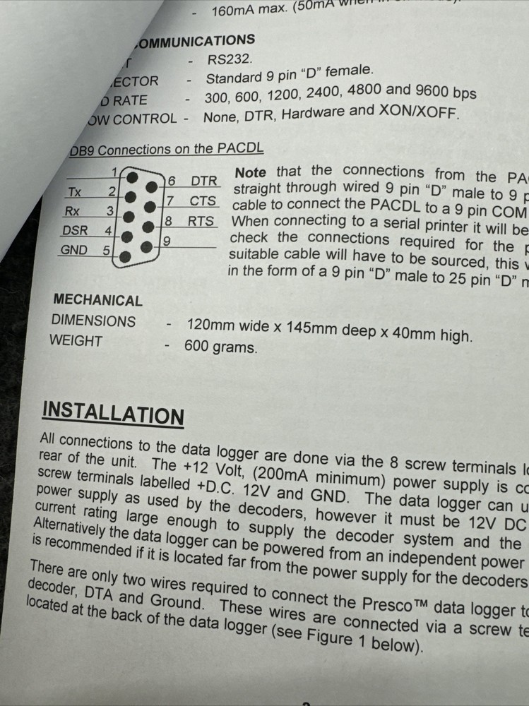 NIDAC MAgic Data Logger Crow MDL PAC Decoder DB9 RS232