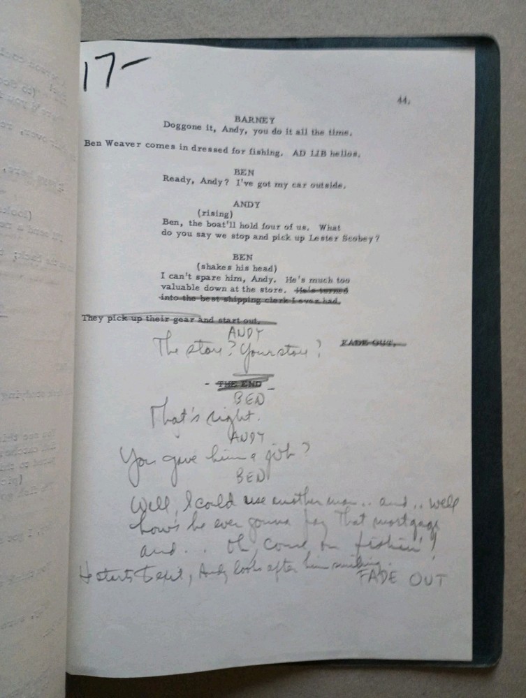 Original ANDY GRIFFITH SHOW TV SCRIPT 'Andy Forecloses' + Handwritten Notes