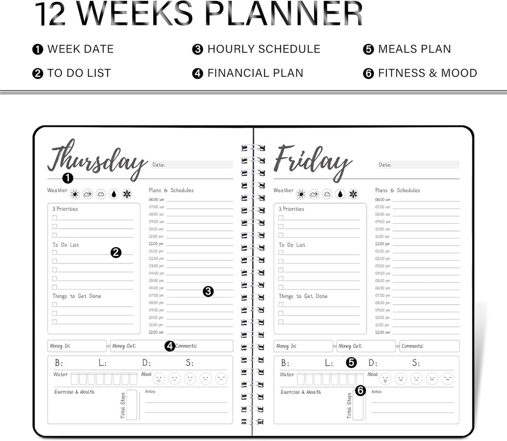Weekly Work Planner with Hourly Schedules, to Do List, Tasks, Expense Tracker 7