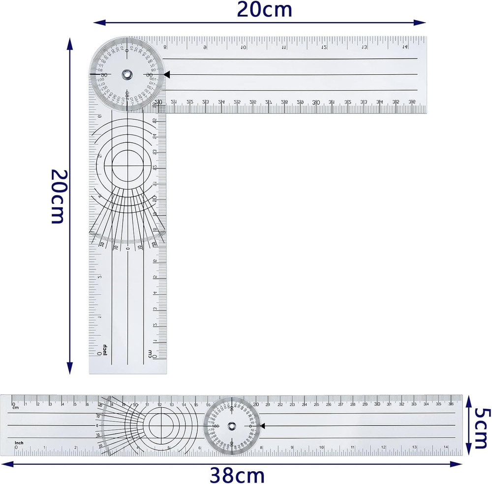 2 Pcs Plastic Goniometer Quick Protractor Clear Angle Finder Ruler with 7 Inch A