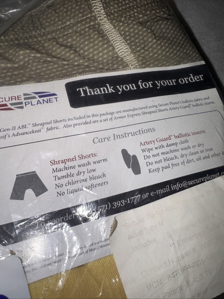 Secure Planet Shrapnel Shorts Gen II System 3PK With Insert NEW Medium