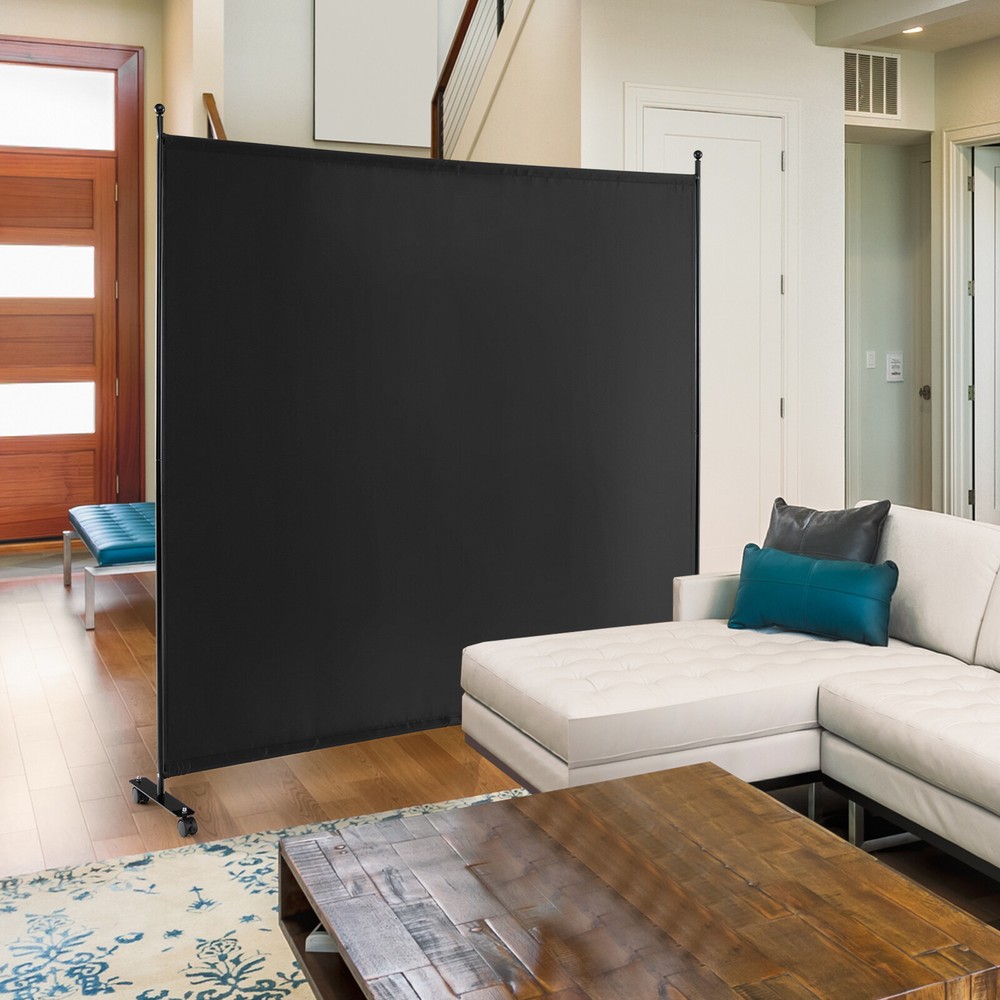 6FT Single Panel Room Divider w/ Wheels Rolling Fabric Partition Privacy Screen