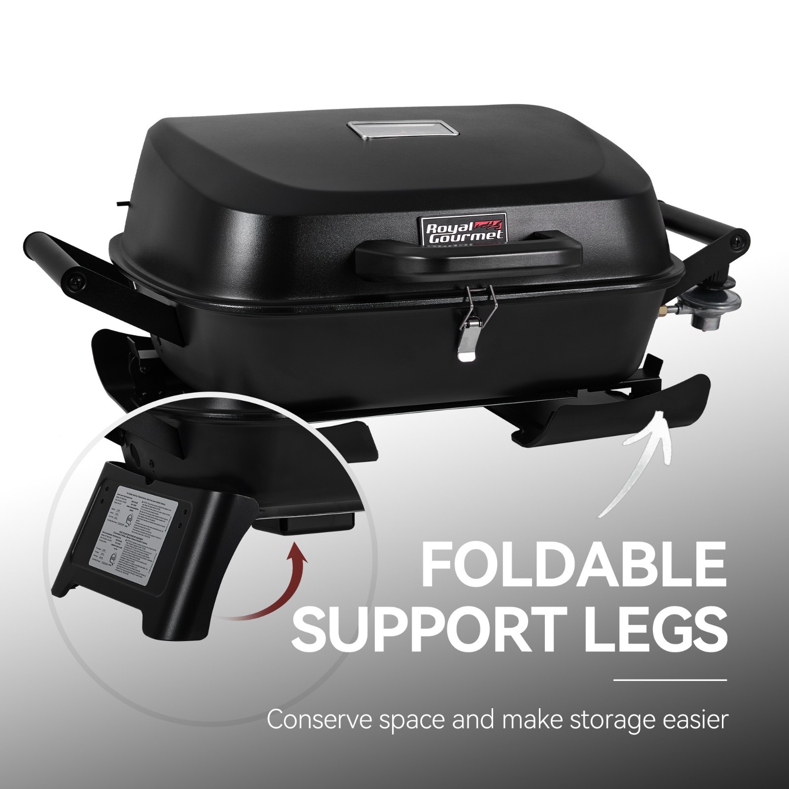 Royal Gourmet Tabletop Propane Gas Grill with Travel Locks/Folding Leg Black