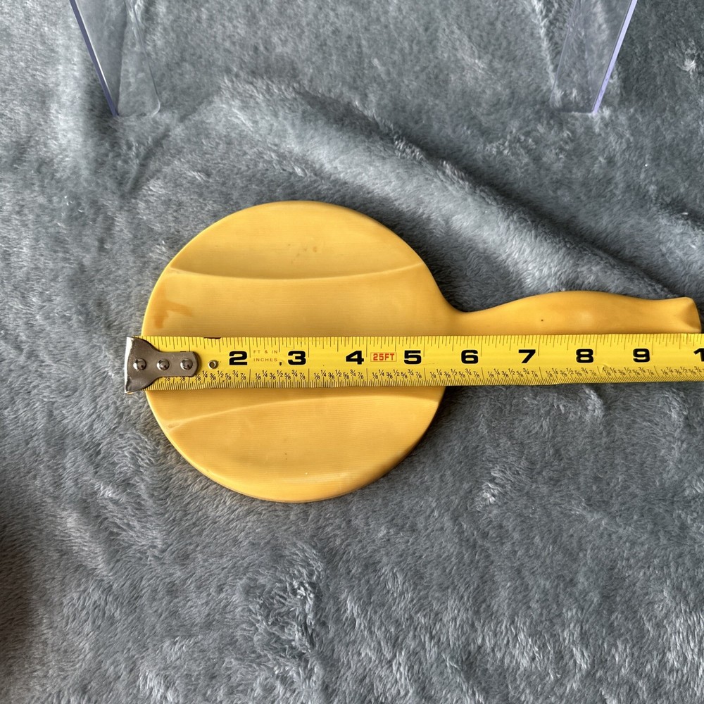 Bakelite Hand Held Round Mirror Yellow Celluloid Plastic Vintage